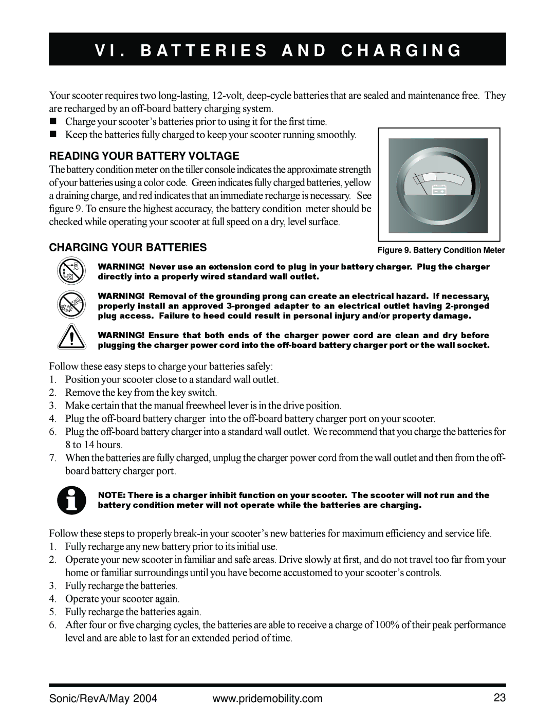 Sonic Blue Scooter B a T T E R I E S a N D C H a R G I N G, Reading Your Battery Voltage, Charging Your Batteries 