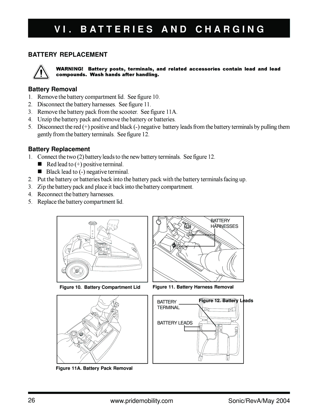 Sonic Blue Scooter owner manual Battery Replacement, Battery Removal 