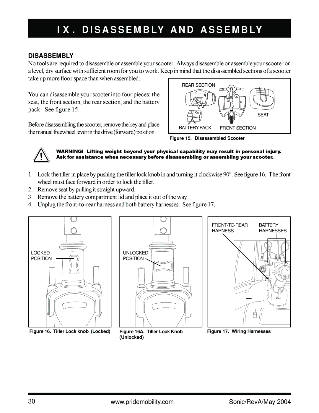 Sonic Blue Scooter owner manual D I S a S S E M B LY a N D a S S E M B LY, Disassembly 