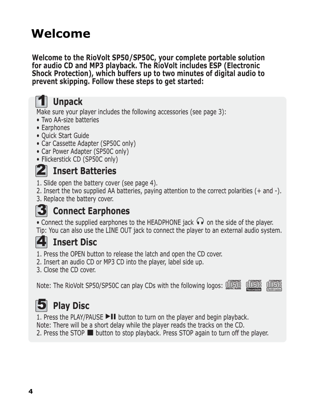 Sonic Blue SP50 manual Welcome, Unpack 