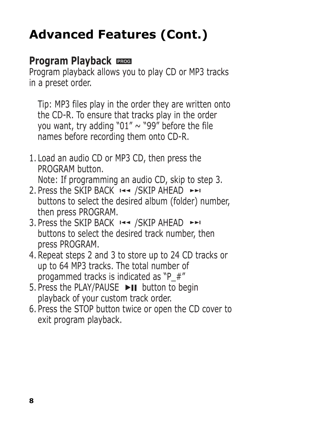 Sonic Blue SP50 manual Program Playback 