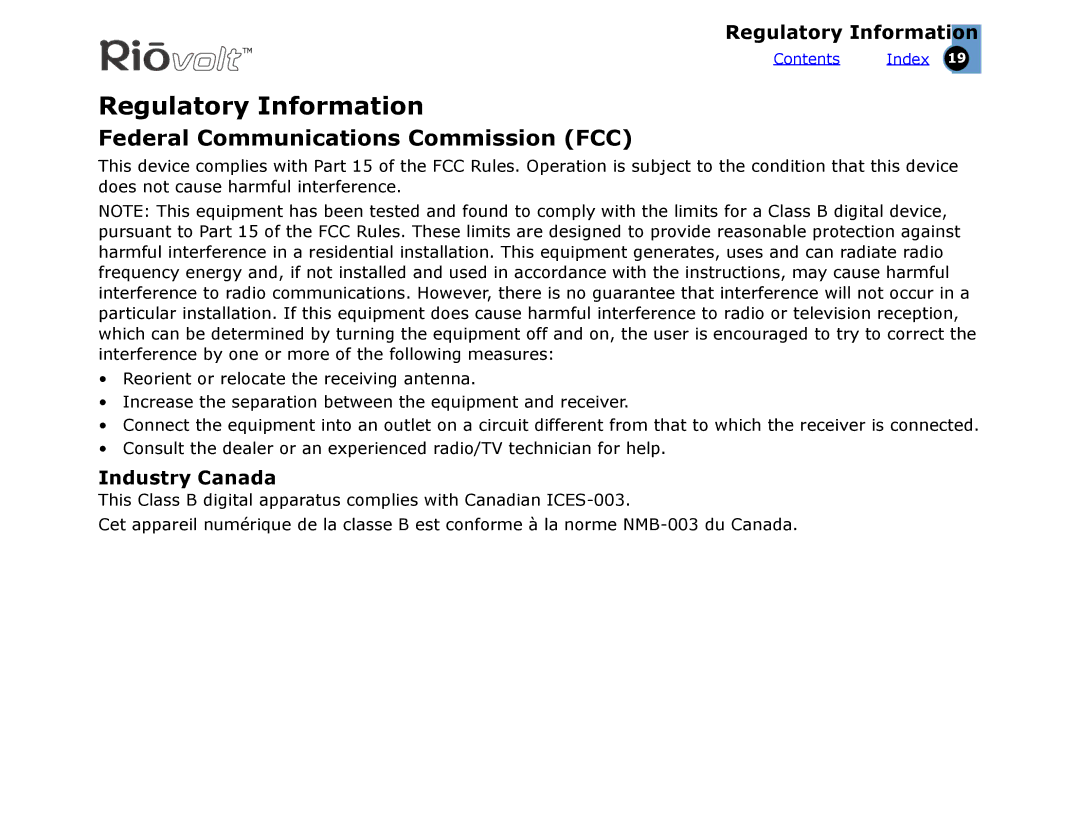 Sonic Blue SP65 warranty Regulatory Information, Federal Communications Commission FCC, Industry Canada 