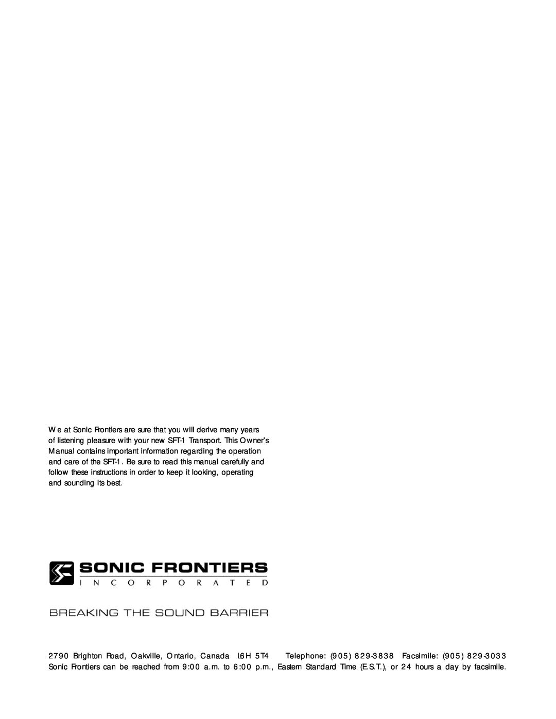 Sonic Impact Technologies SFT-1 owner manual 