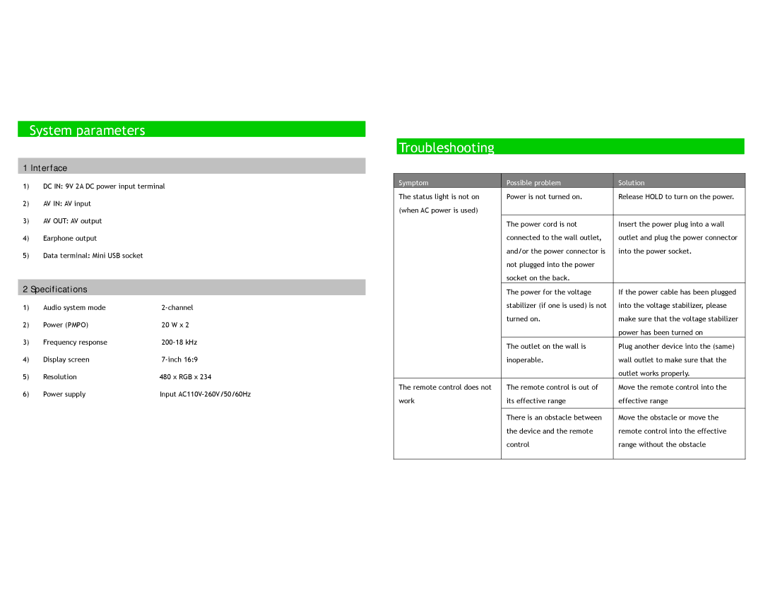 Sonic Impact Technologies Video-55 specifications Interface, Symptom Possible problem Solution 