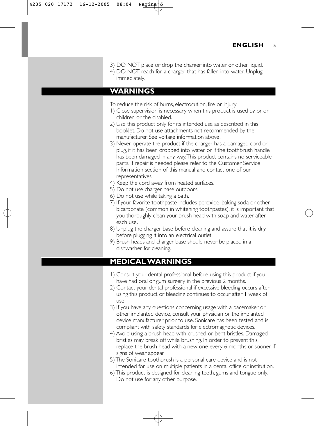 Sonicare e5000 manual Medical Warnings 