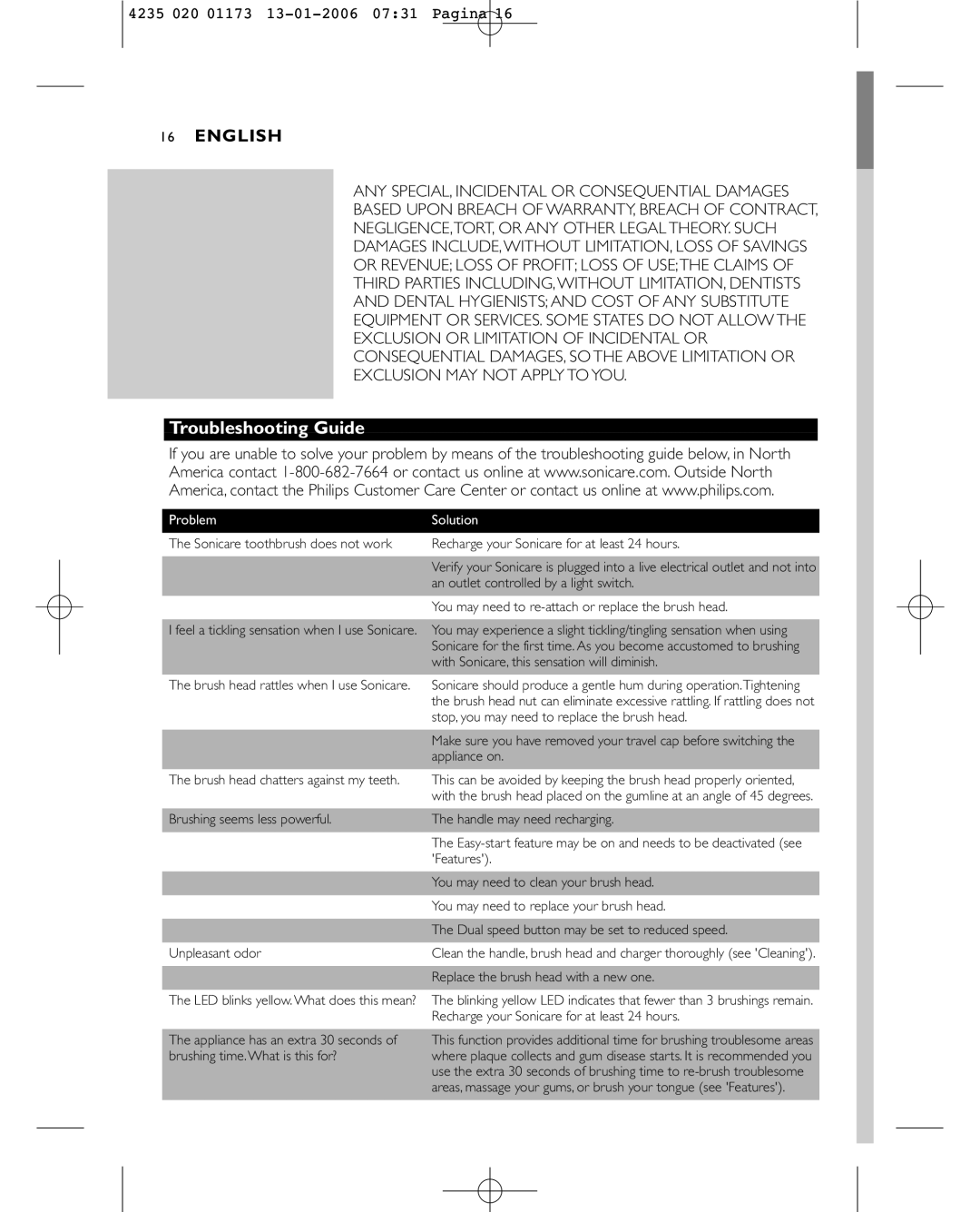 Sonicare e7000 manual Troubleshooting Guide 