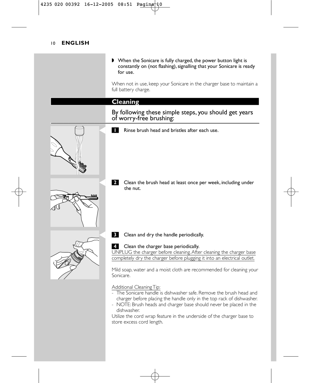 Sonicare HX4872 manual Cleaning 