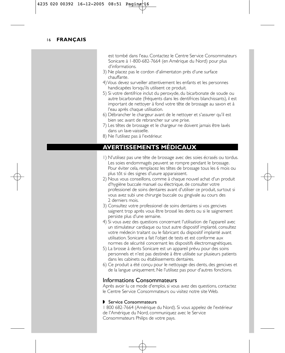 Sonicare HX4872 manual Avertissements Médicaux, Informations Consommateurs 