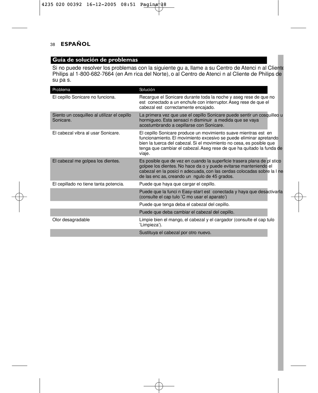 Sonicare HX4872 manual Guía de solución de problemas 