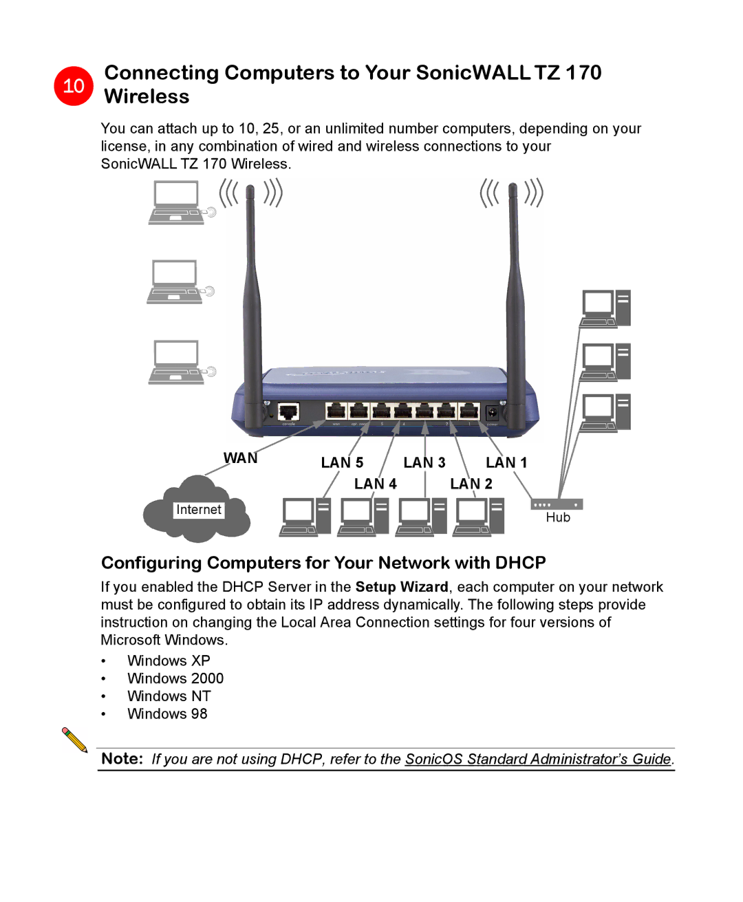 SonicWALL Connecting Computers to Your SonicWALL TZ 170 10 Wireless, Configuring Computers for Your Network with Dhcp 