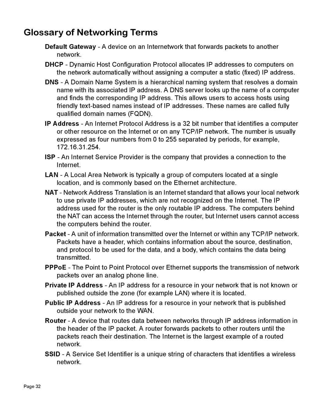 SonicWALL 170 manual Glossary of Networking Terms 