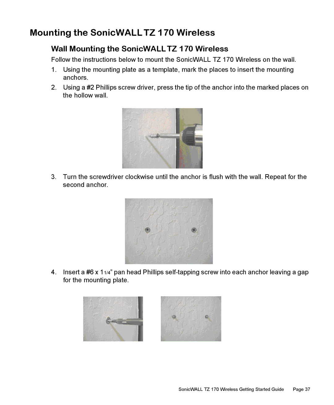 SonicWALL manual Wall Mounting the SonicWALL TZ 170 Wireless 