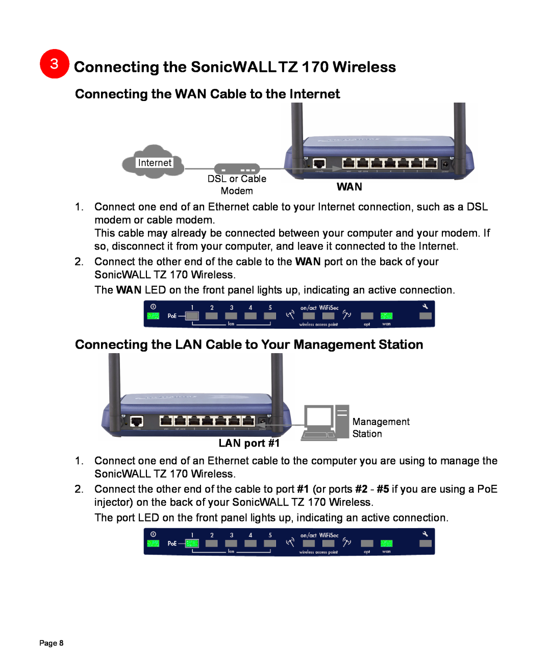 SonicWALL manual Connecting the SonicWALL TZ 170 Wireless, Connecting the WAN Cable to the Internet 