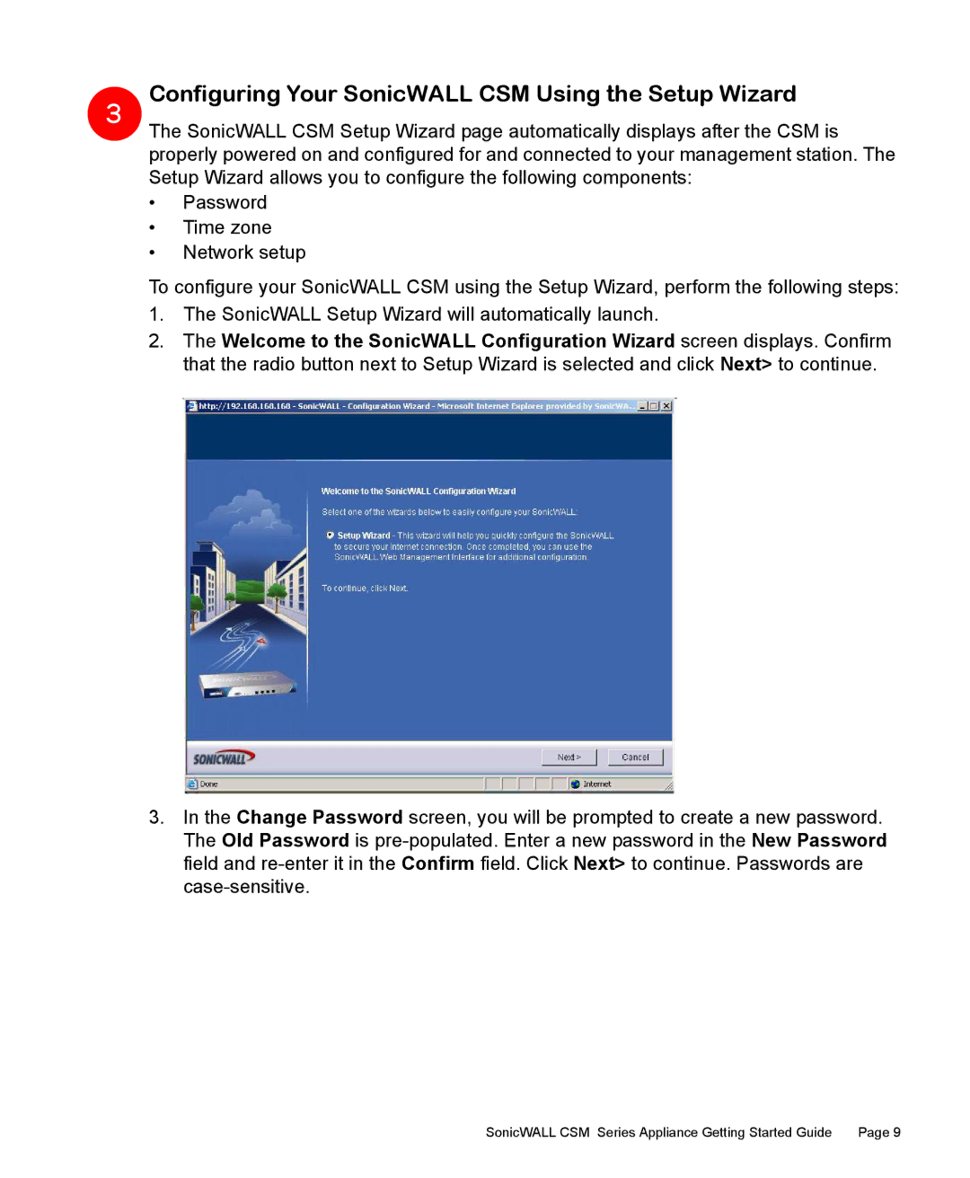 SonicWALL 2200 manual Configuring Your SonicWALL CSM Using the Setup Wizard 