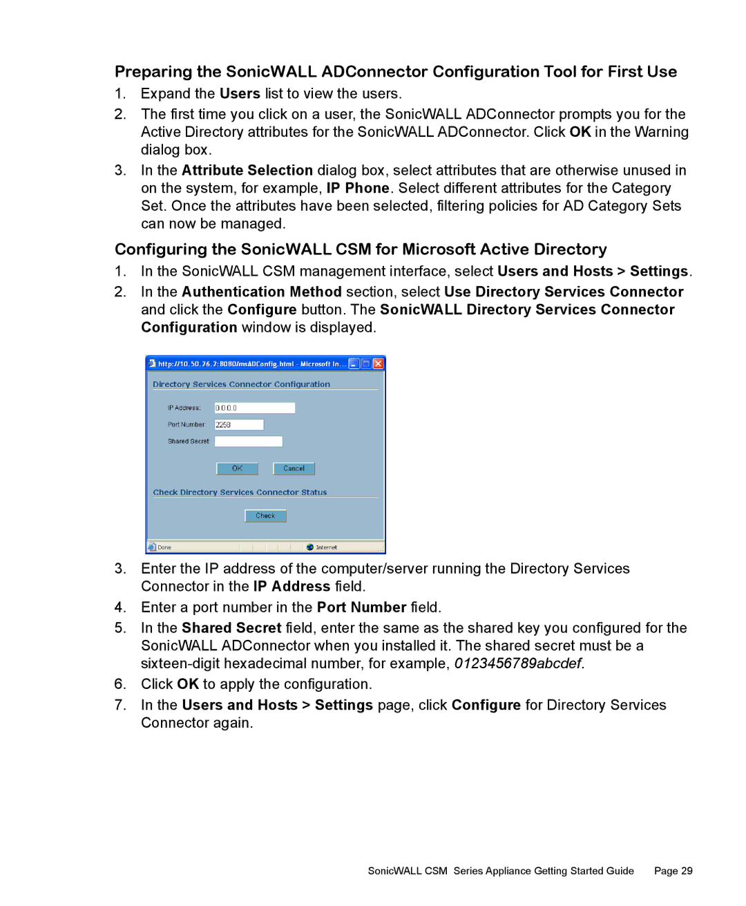 SonicWALL 2200 manual Configuring the SonicWALL CSM for Microsoft Active Directory 