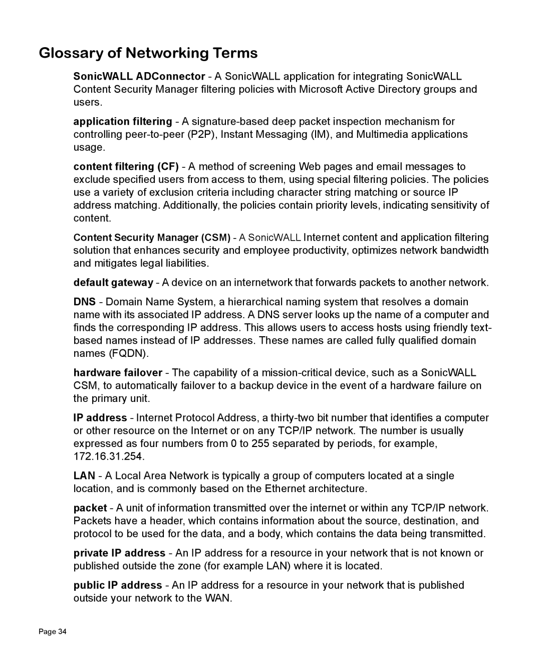 SonicWALL 2200 manual Glossary of Networking Terms 