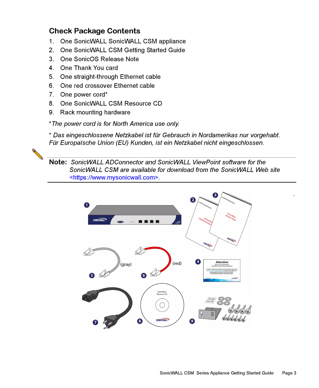 SonicWALL 2200 manual Check Package Contents 