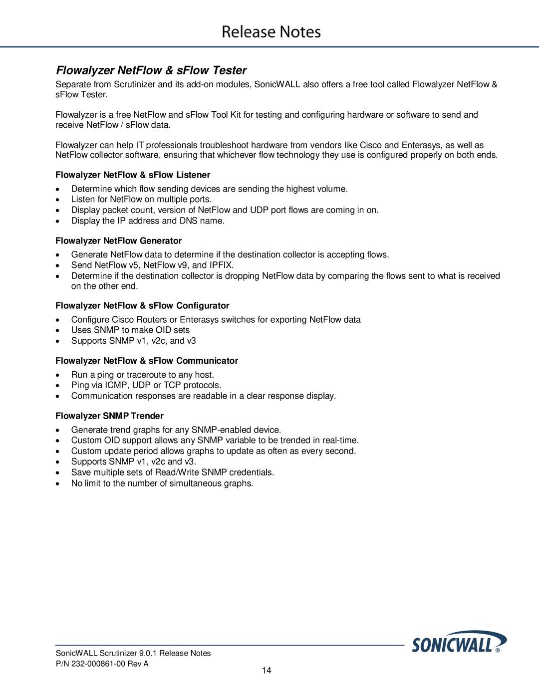 SonicWALL 232-000861-00 manual Flowalyzer NetFlow & sFlow Tester 