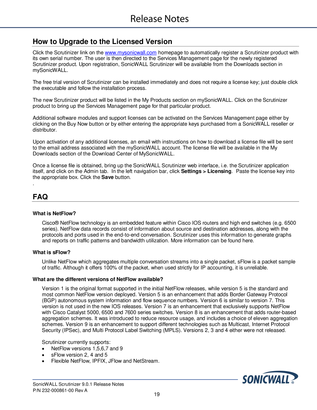 SonicWALL 232-000861-00 manual How to Upgrade to the Licensed Version, What is NetFlow?, What is sFlow? 