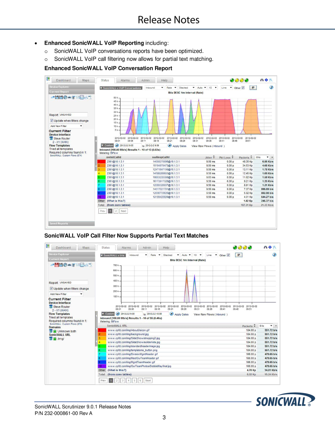 SonicWALL 232-000861-00 manual Enhanced SonicWALL VoIP Reporting including 