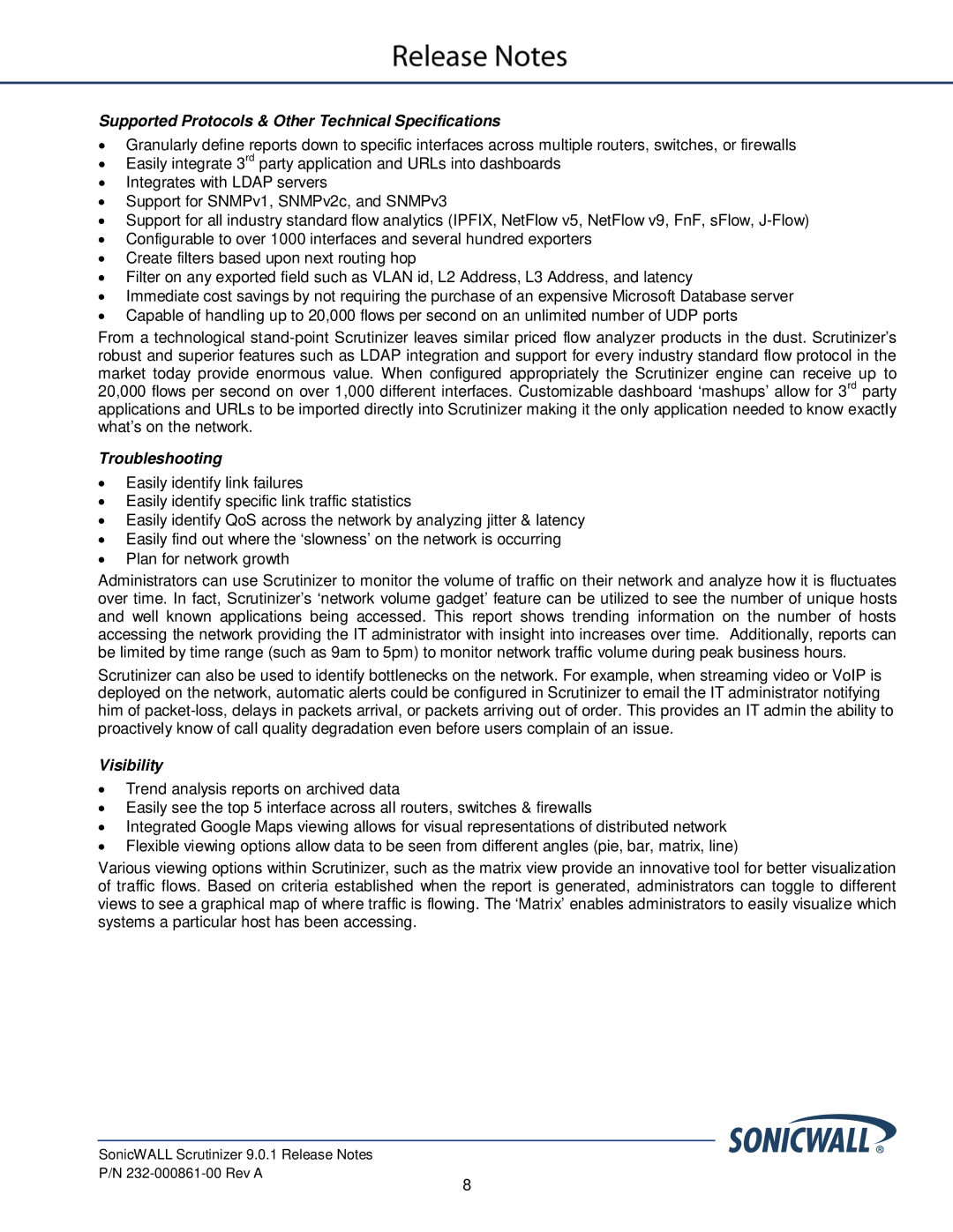 SonicWALL 232-000861-00 manual Supported Protocols & Other Technical Specifications 