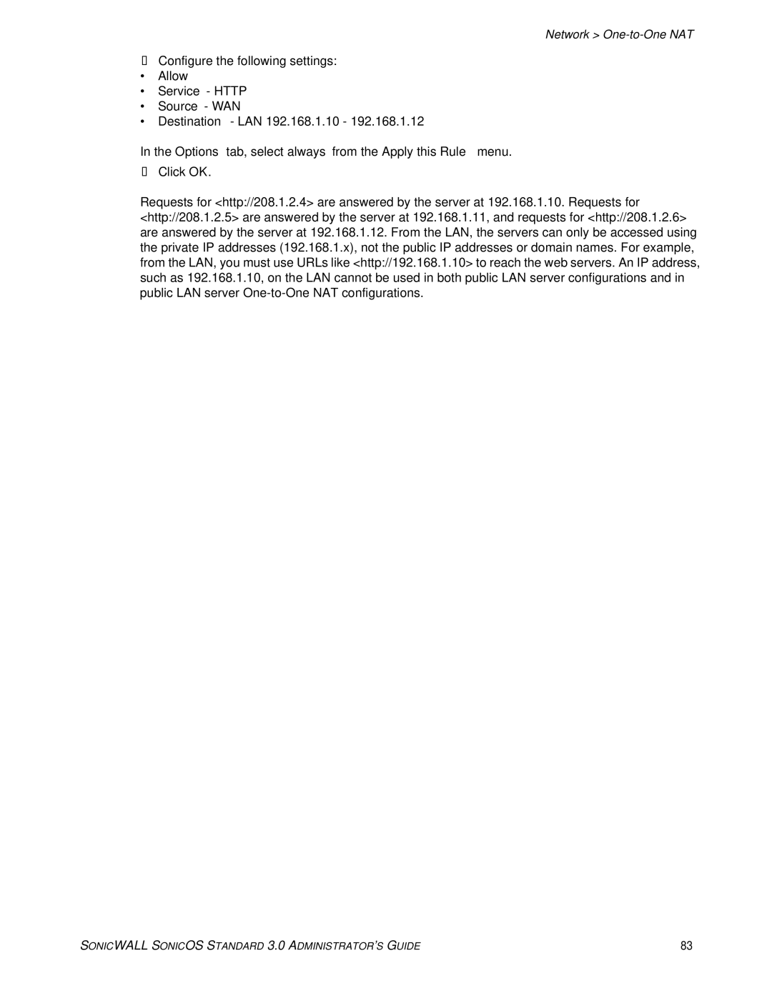 SonicWALL 3 manual Allow Service Http Source WAN 