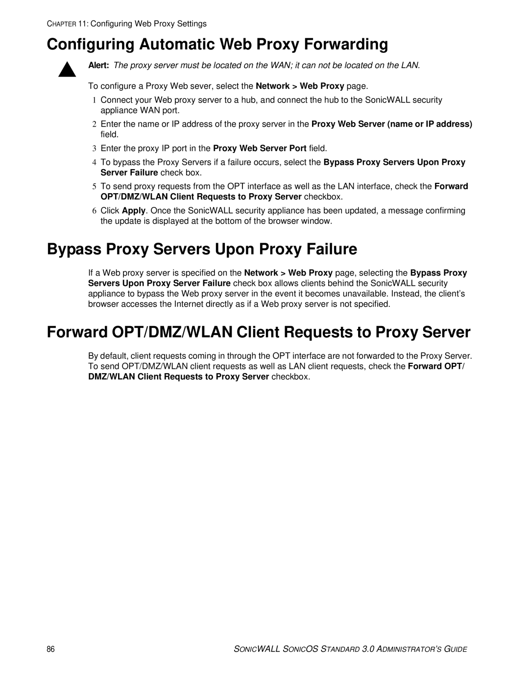 SonicWALL 3 manual Configuring Automatic Web Proxy Forwarding, Bypass Proxy Servers Upon Proxy Failure 