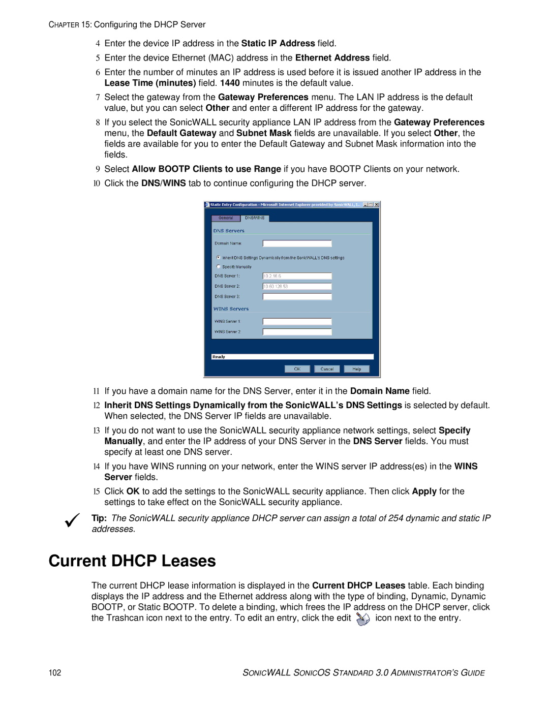 SonicWALL 3 manual Current Dhcp Leases 