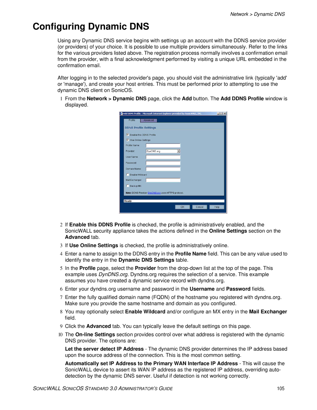 SonicWALL 3 manual Configuring Dynamic DNS, 105 