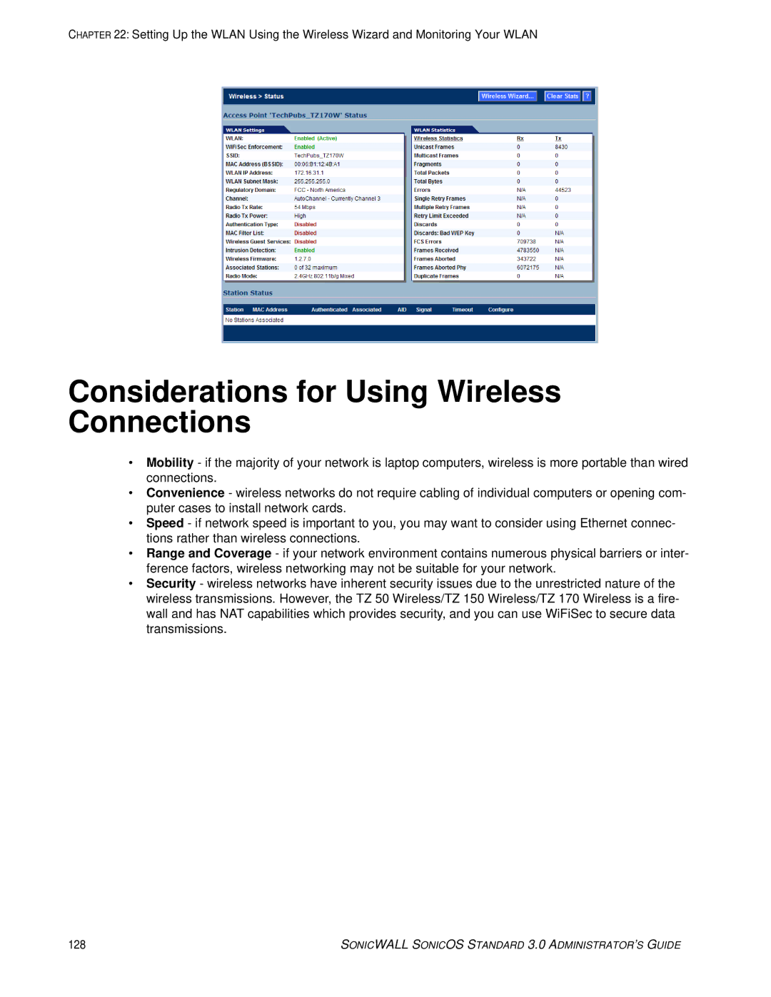 SonicWALL 3 manual Considerations for Using Wireless Connections 