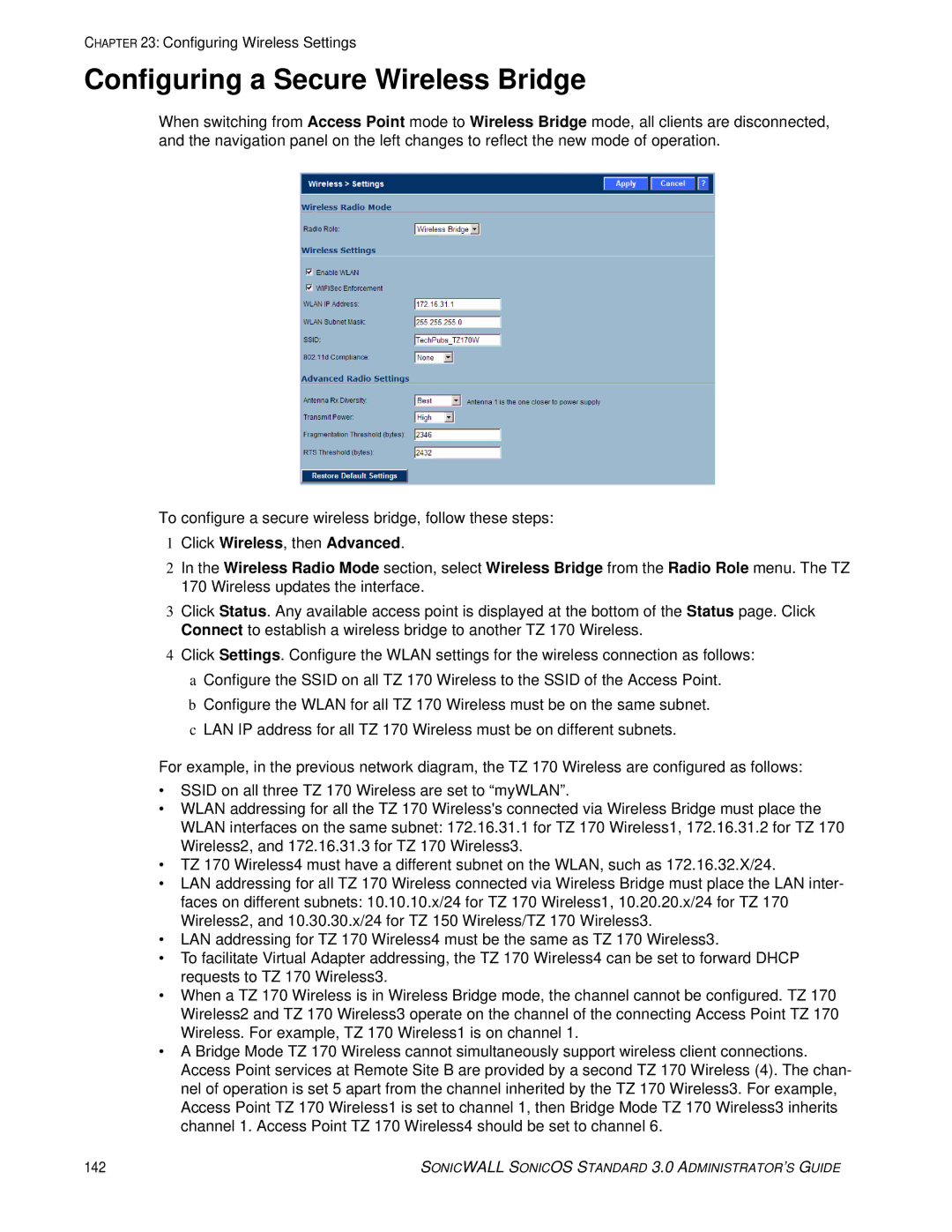 SonicWALL 3 manual Configuring a Secure Wireless Bridge 