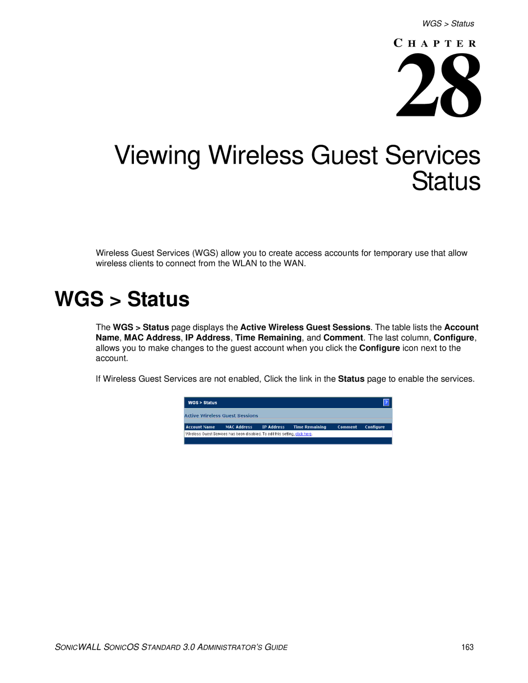 SonicWALL manual WGS Status, 163 