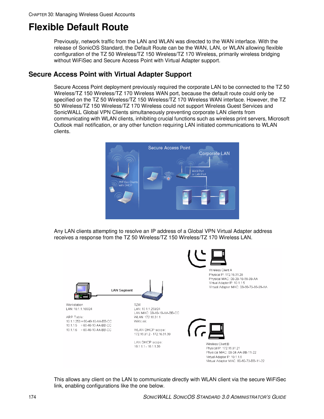 SonicWALL 3 manual Flexible Default Route, Secure Access Point with Virtual Adapter Support 