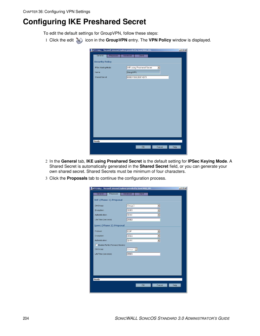 SonicWALL 3 manual Configuring IKE Preshared Secret 