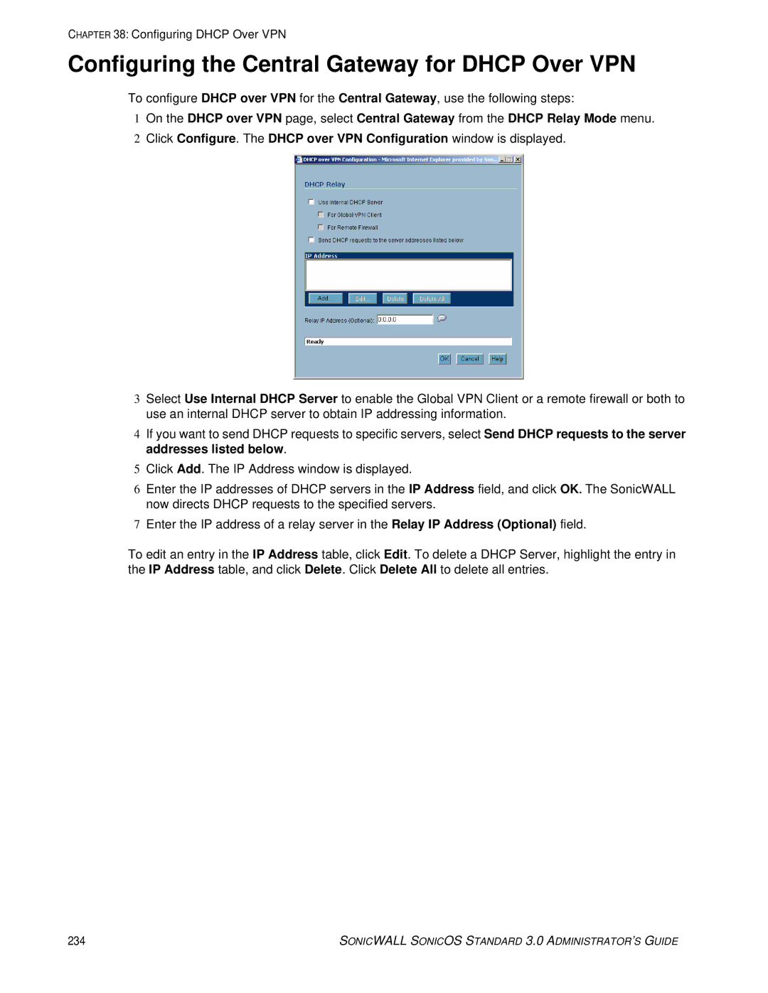 SonicWALL 3 manual Configuring the Central Gateway for Dhcp Over VPN 