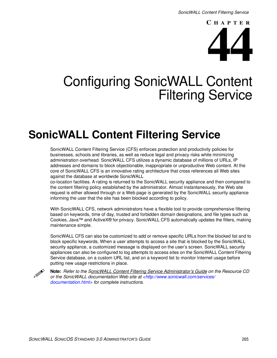 SonicWALL 3 manual SonicWALL Content Filtering Service, 265 