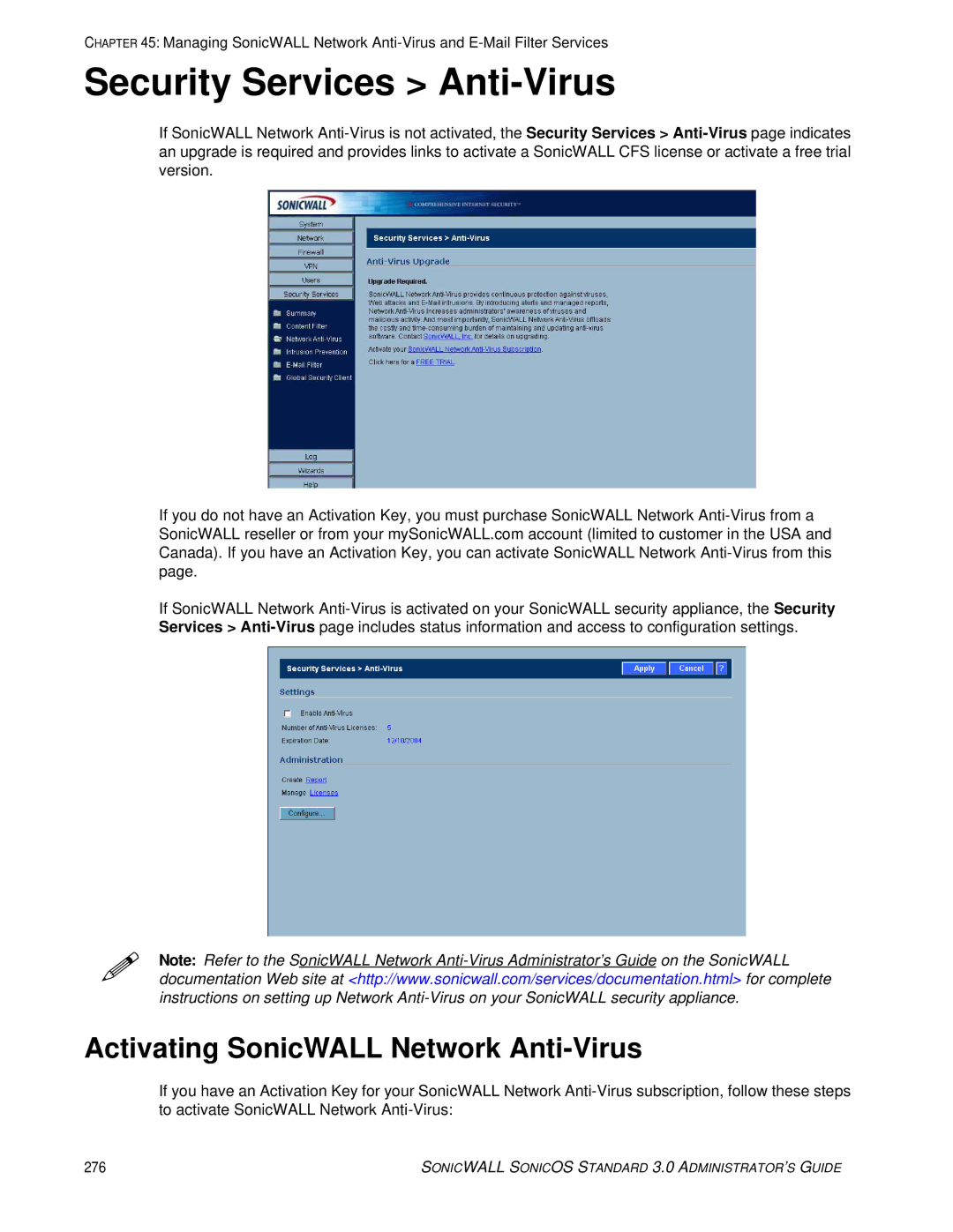 SonicWALL 3 manual Security Services Anti-Virus, Activating SonicWALL Network Anti-Virus 