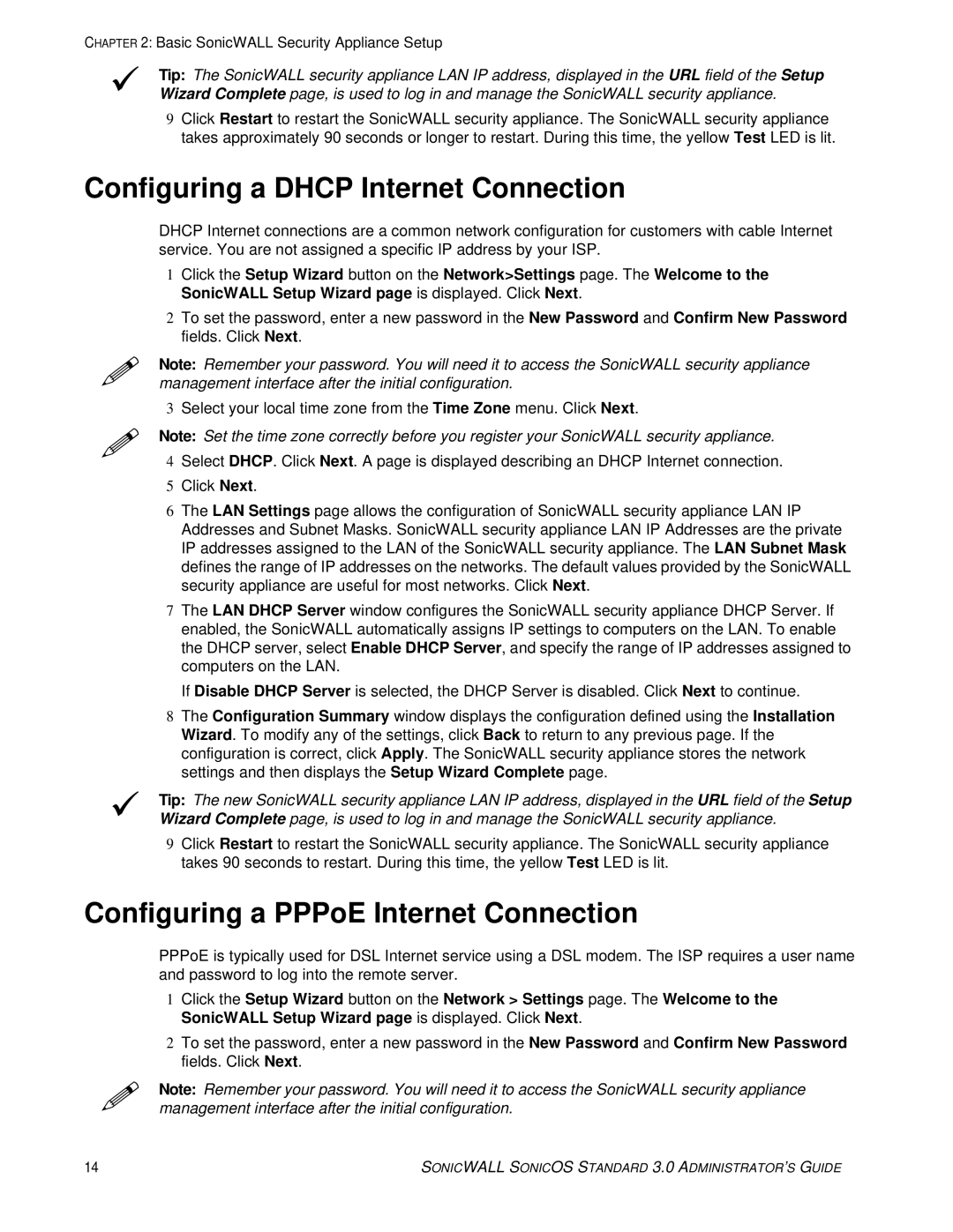 SonicWALL 3 manual Configuring a Dhcp Internet Connection, Configuring a PPPoE Internet Connection 