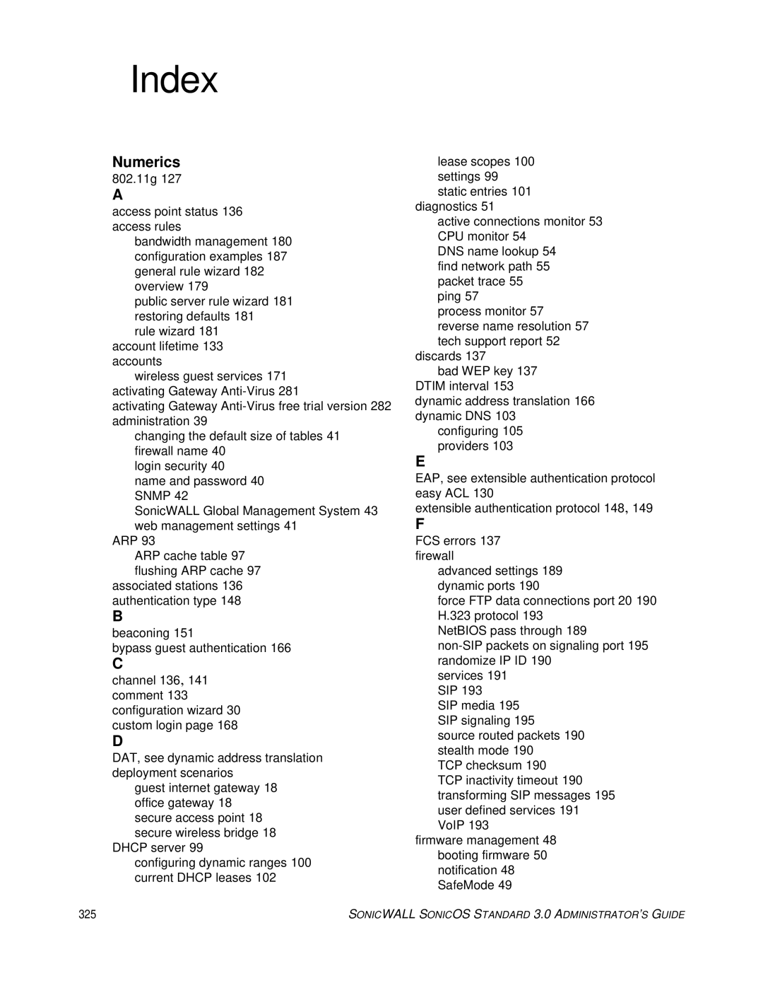 SonicWALL 3 manual Index, Numerics 