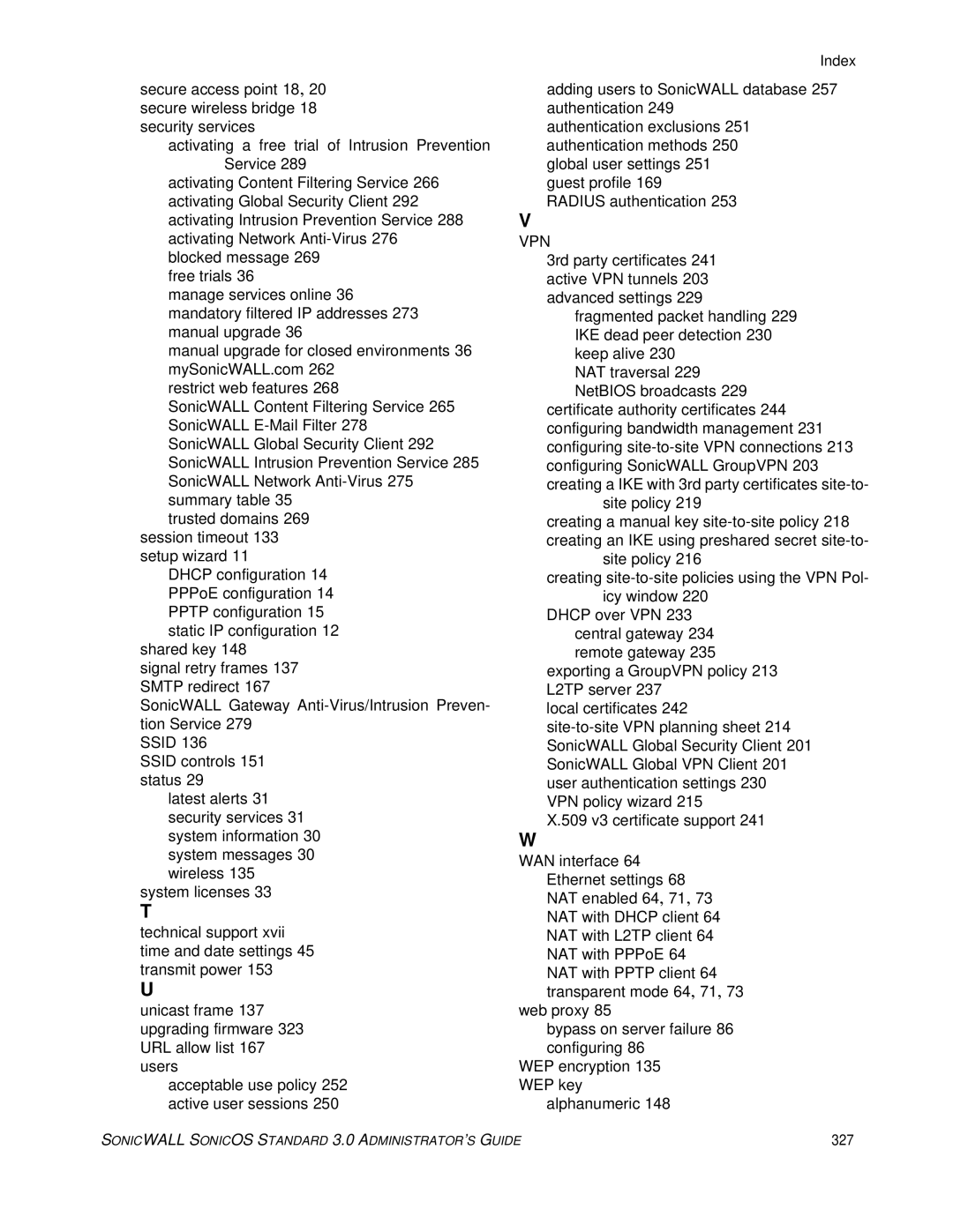 SonicWALL manual Vpn, 327 