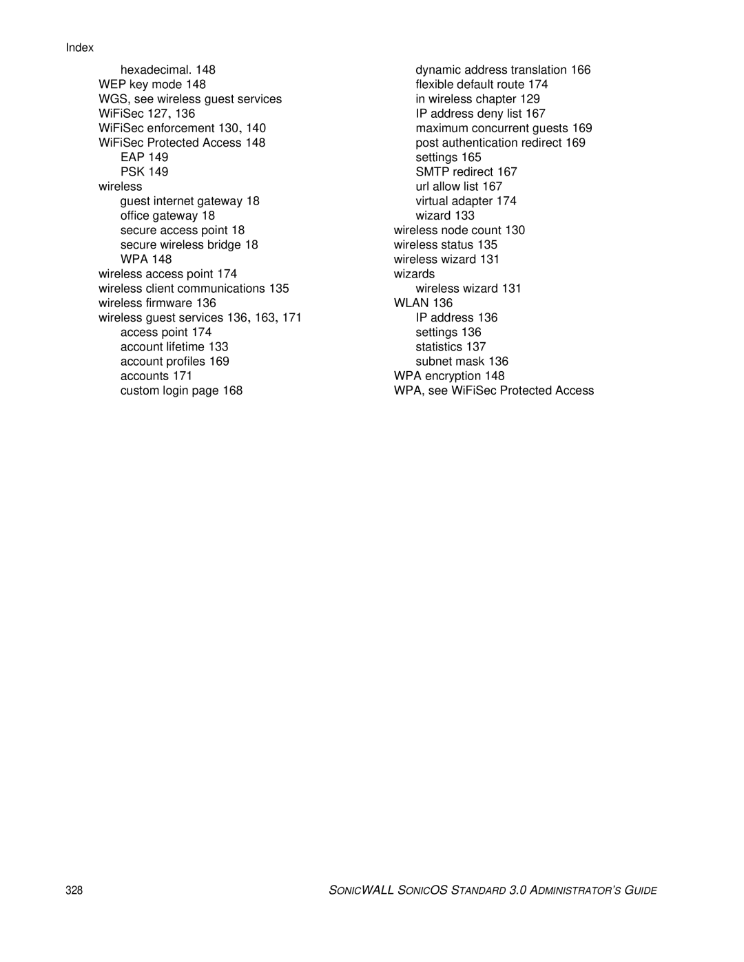 SonicWALL 3 manual WPA, see WiFiSec Protected Access 