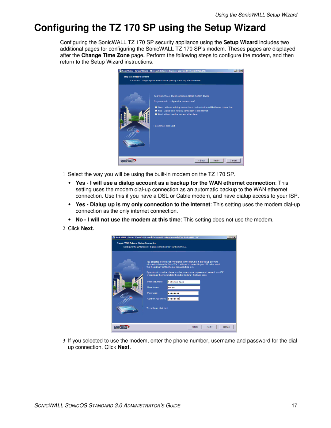 SonicWALL 3 manual Configuring the TZ 170 SP using the Setup Wizard 