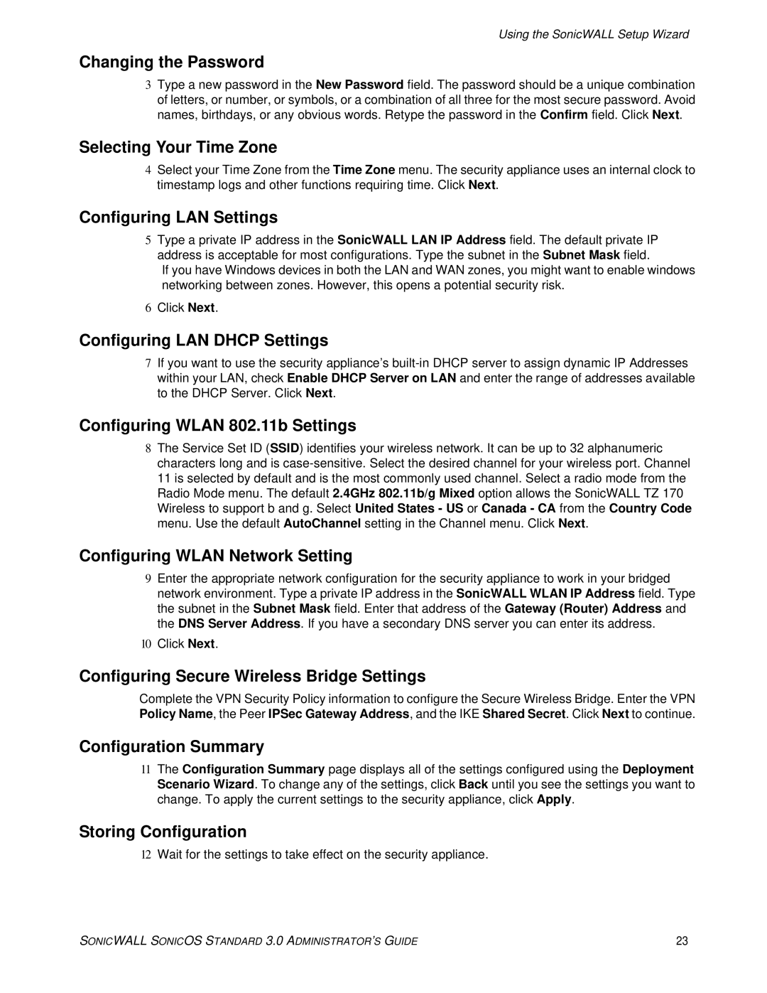 SonicWALL 3 manual Configuring Wlan Network Setting, Configuring Secure Wireless Bridge Settings 