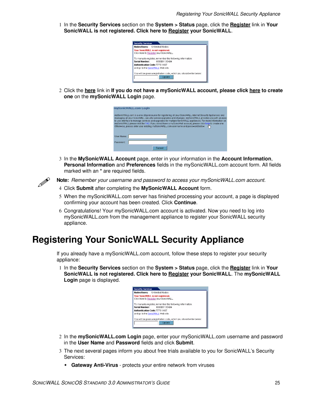 SonicWALL 3 manual Registering Your SonicWALL Security Appliance 