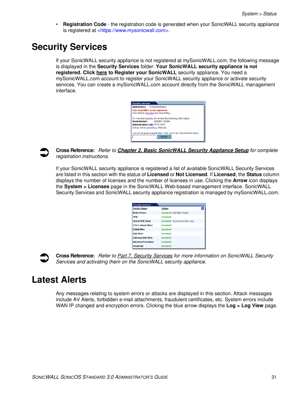 SonicWALL 3 manual Security Services, Latest Alerts 