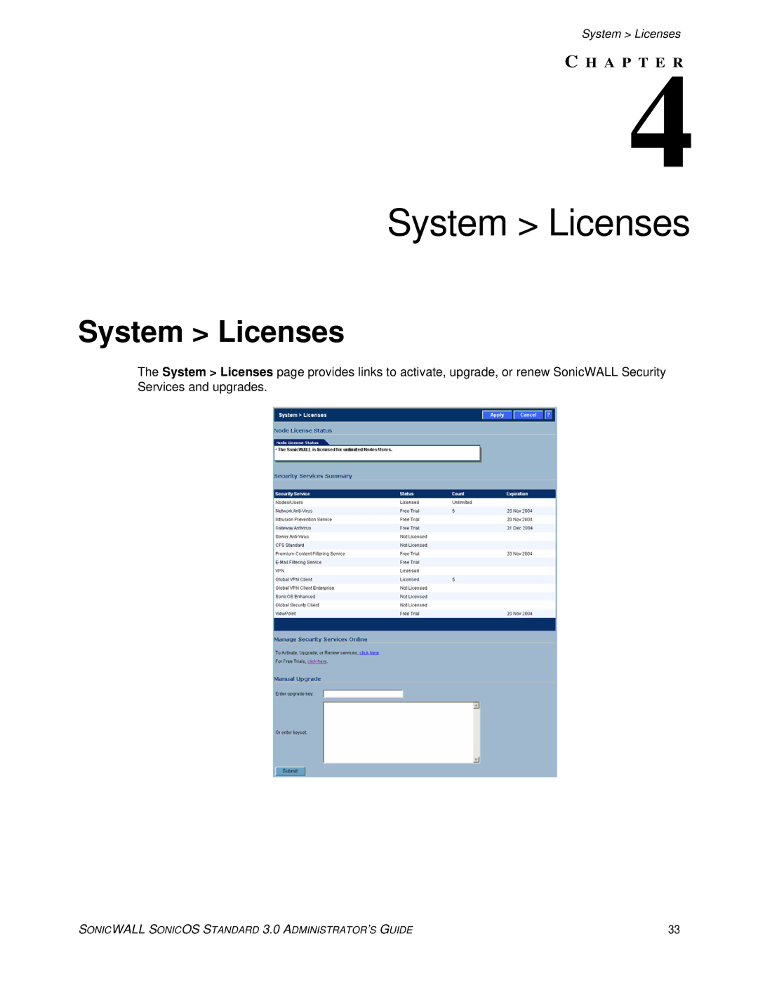 SonicWALL 3 manual System Licenses 