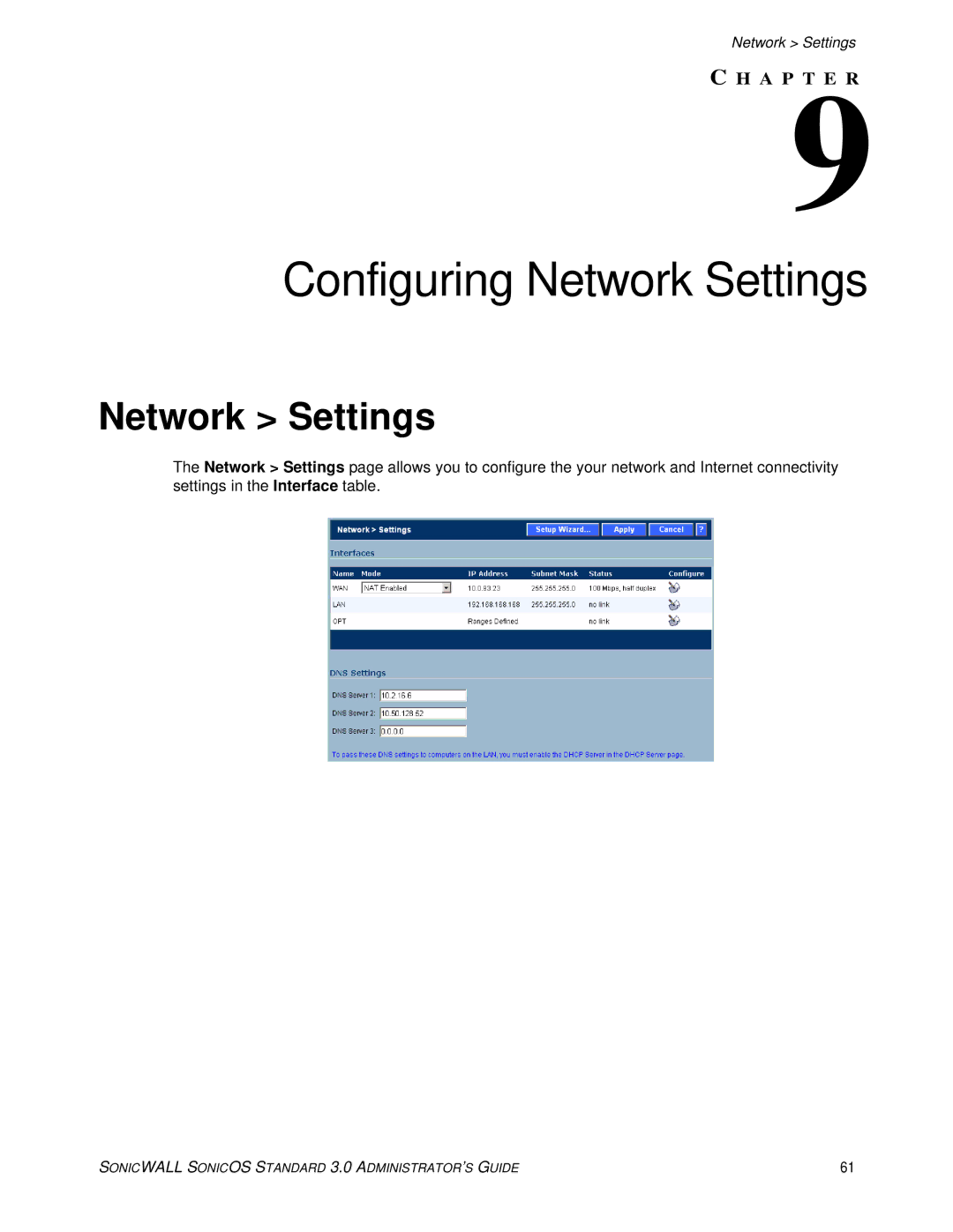 SonicWALL 3 manual Configuring Network Settings 