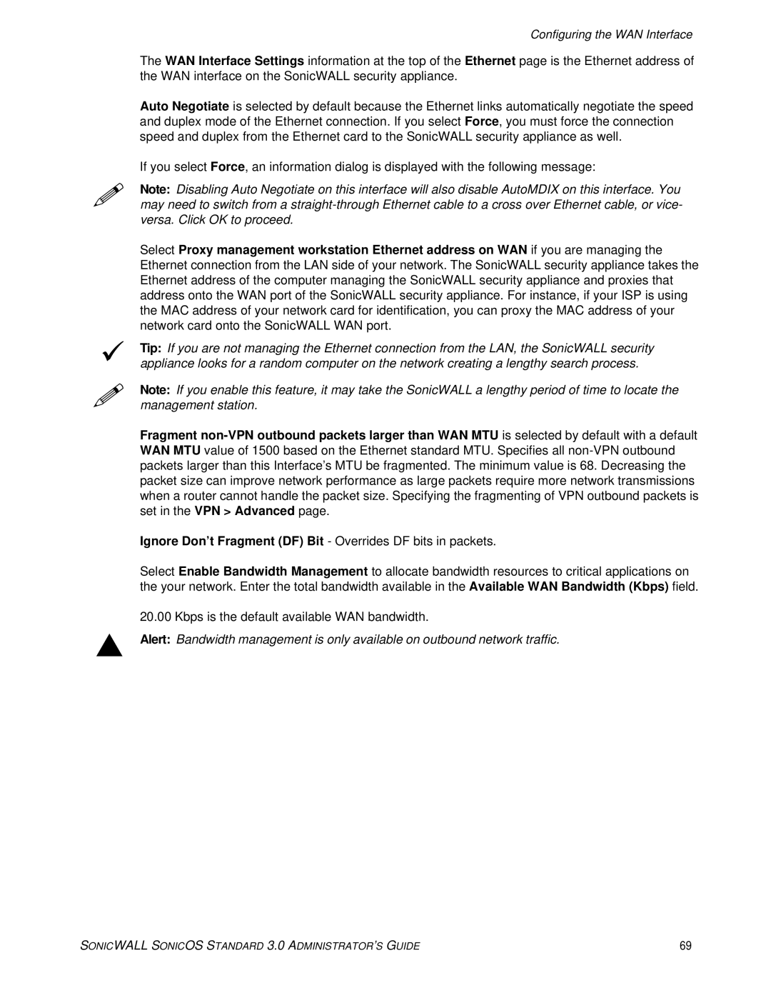 SonicWALL 3 manual Configuring the WAN Interface 