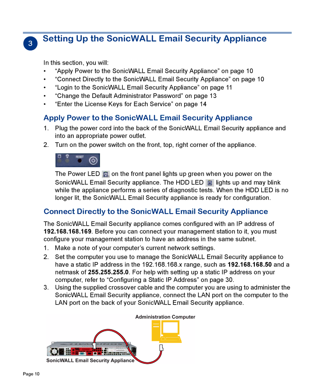 SonicWALL 300 Setting Up the SonicWALL Email Security Appliance, Apply Power to the SonicWALL Email Security Appliance 