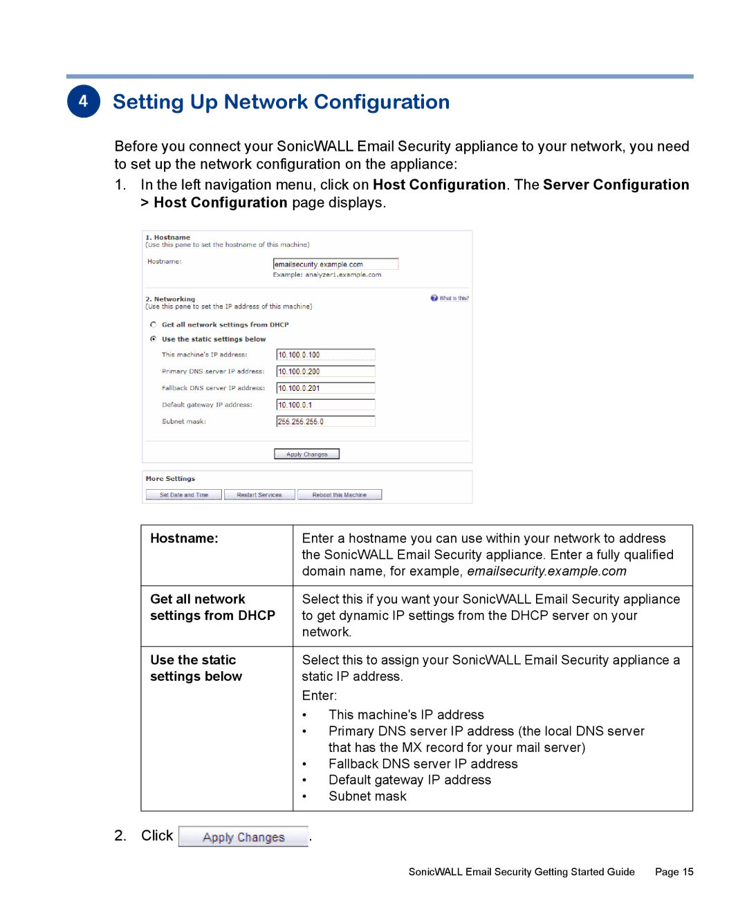 SonicWALL 300 manual Setting Up Network Configuration, Click 